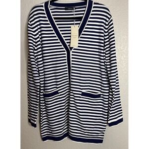 Dokotoo Womens XL Knit Button‎ Front Cardigan Sweater Blue White Striped NEW